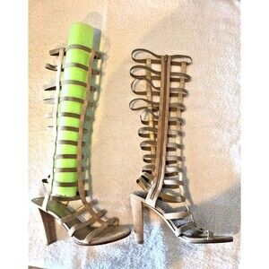 Stuart Weitzman Roman Gladiator Beige Suede Sandal Size 8 Block High Heel $425